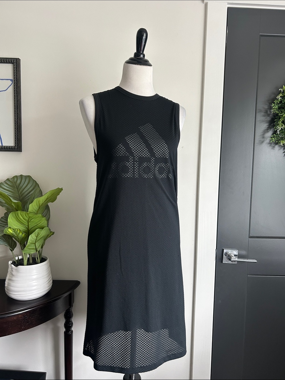 Adidas S Black Sleeveless Mesh lined sporty fun logo Dress
